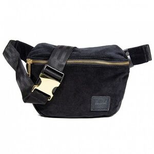 Herschel Fifteen Black Corduroy Belt Bag with Gold Buckle Closure